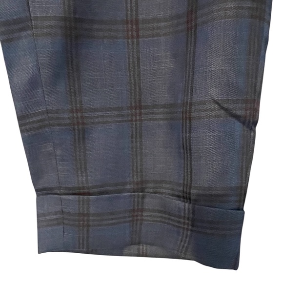 Adam Fashion Men's Windowpane Plaid Double Breasted 6Button Blue Suit 44L/38 NEW - Picture 11 of 11